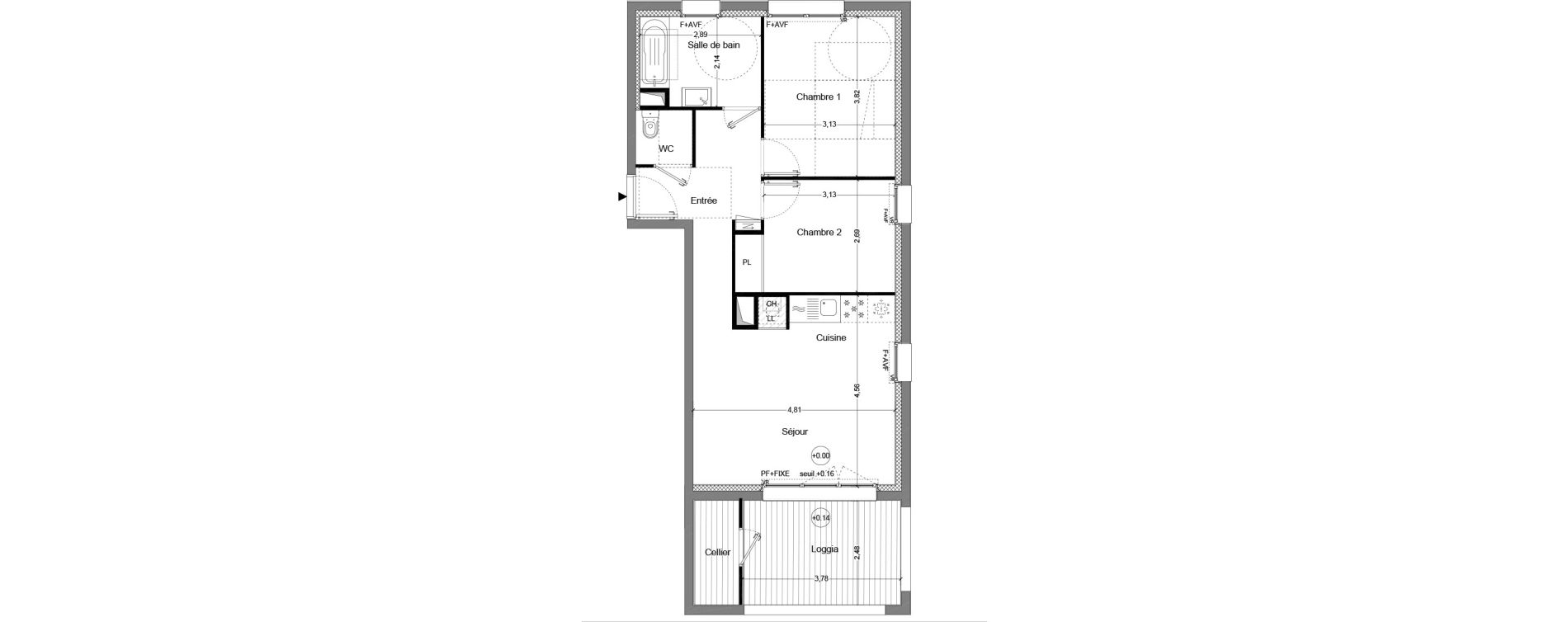 Appartement T3 de 57,58 m2 &agrave; Cou&euml;ron Centre