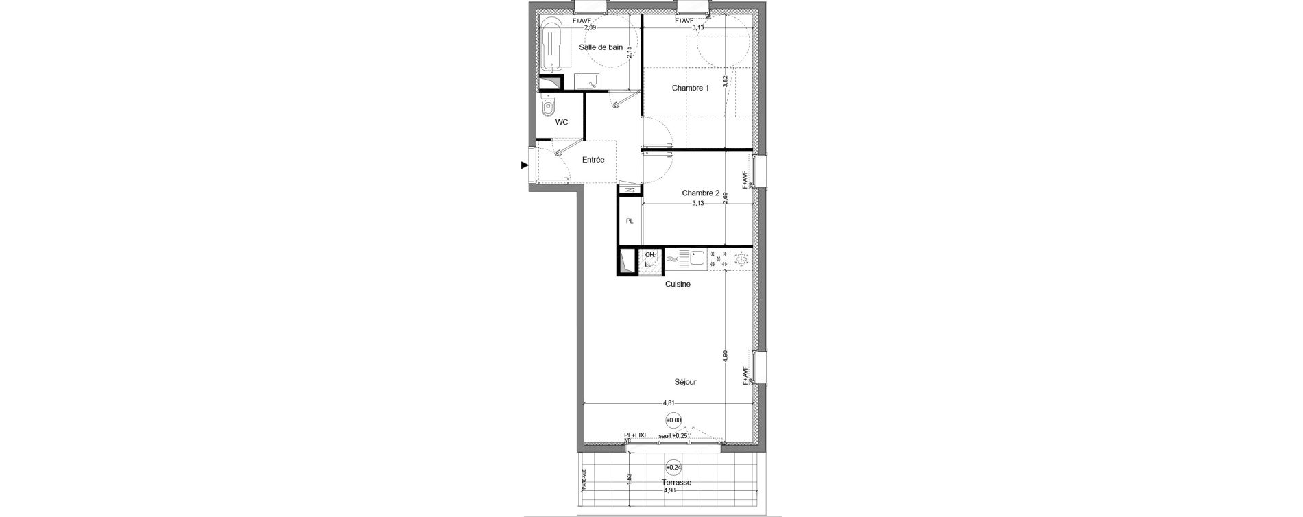Appartement T3 de 62,54 m2 &agrave; Cou&euml;ron Centre