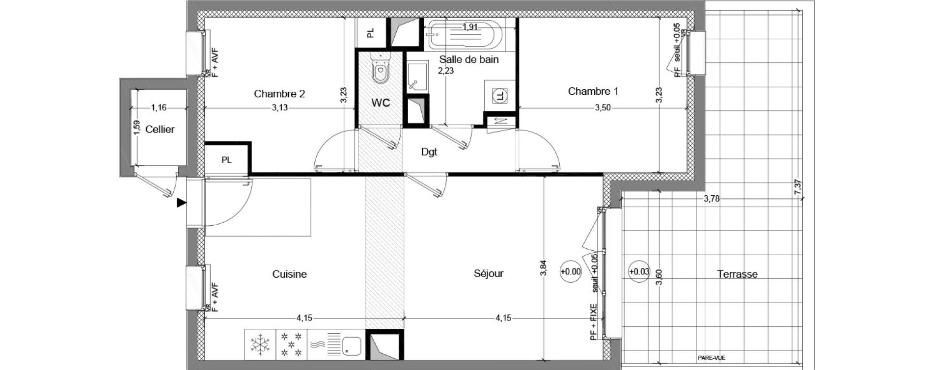 Appartement T3 de 61,96 m2 &agrave; Cou&euml;ron Centre