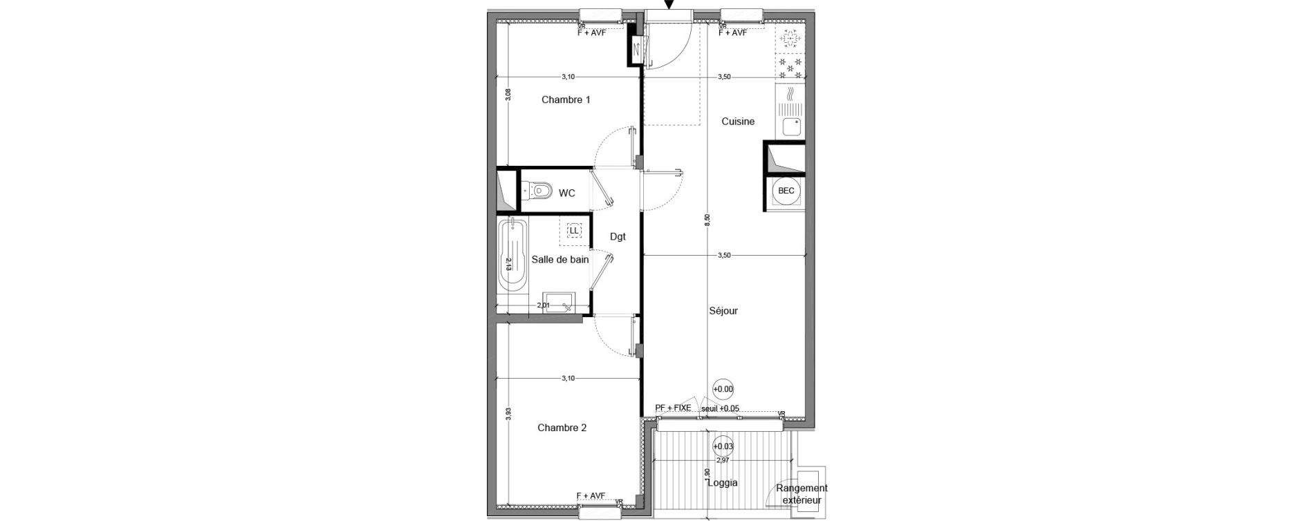 Appartement T3 de 59,36 m2 &agrave; Cou&euml;ron Centre