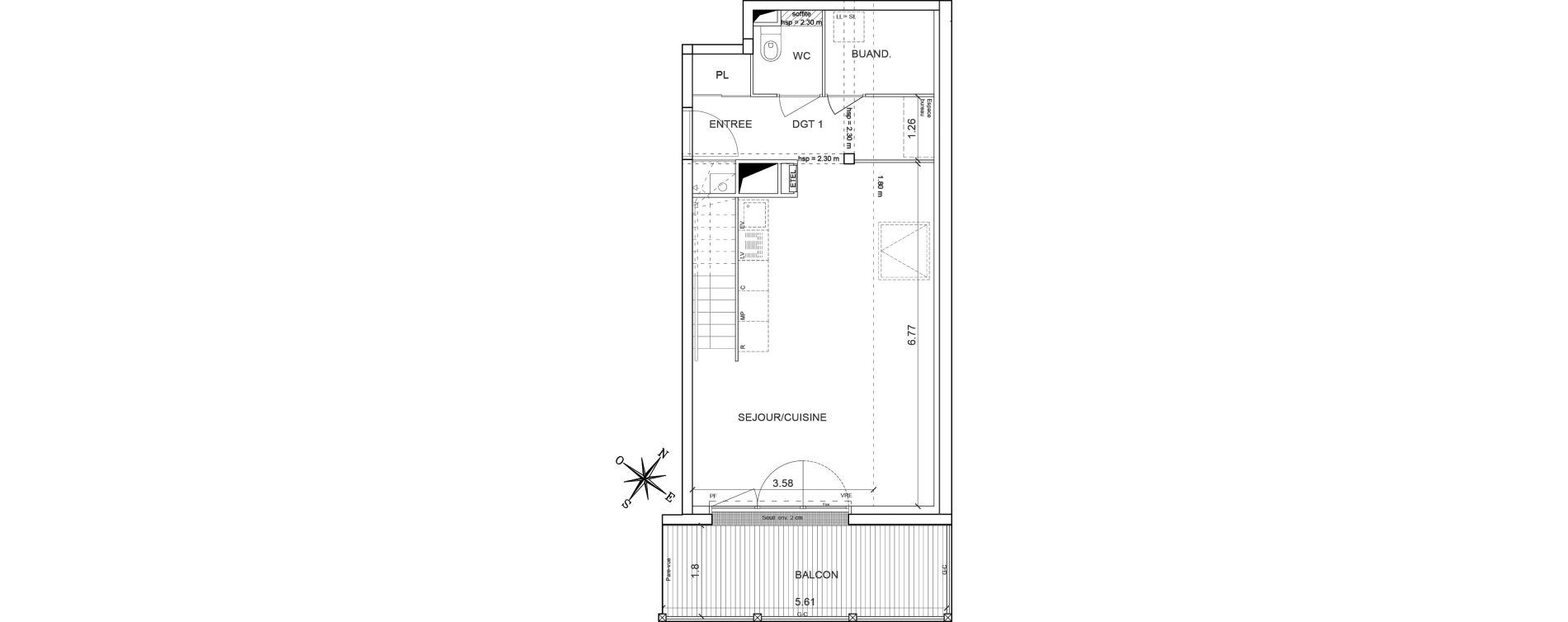 Duplex T2 de 44,89 m2 &agrave; Gu&eacute;rande Maison neuve