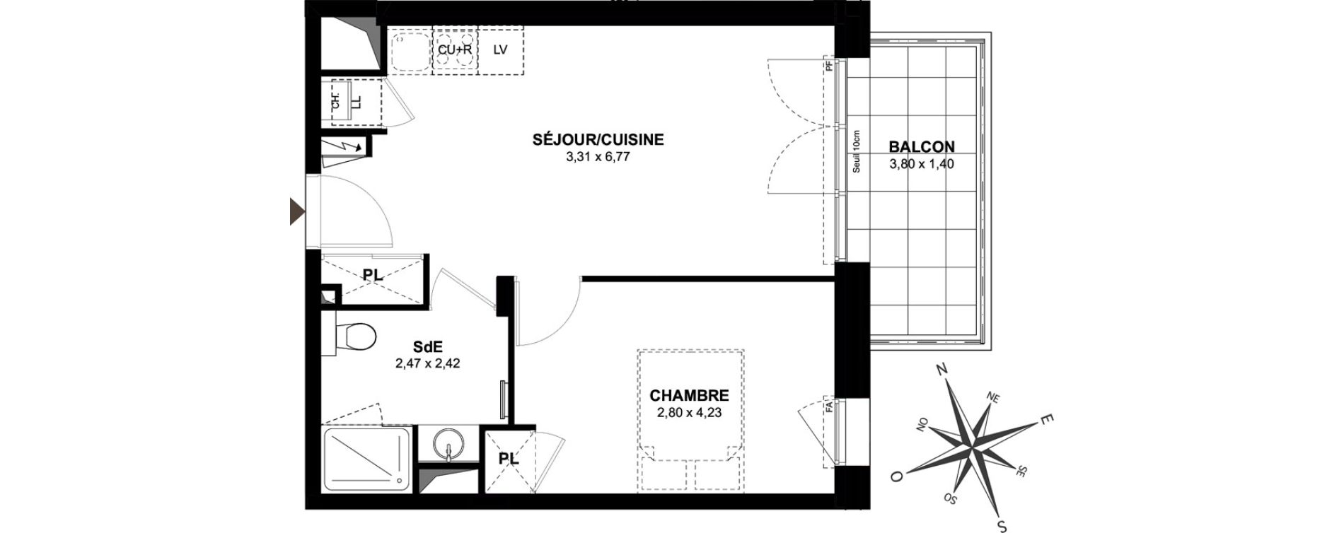 Appartement T2 de 39,85 m2 &agrave; Gu&eacute;rande Centre
