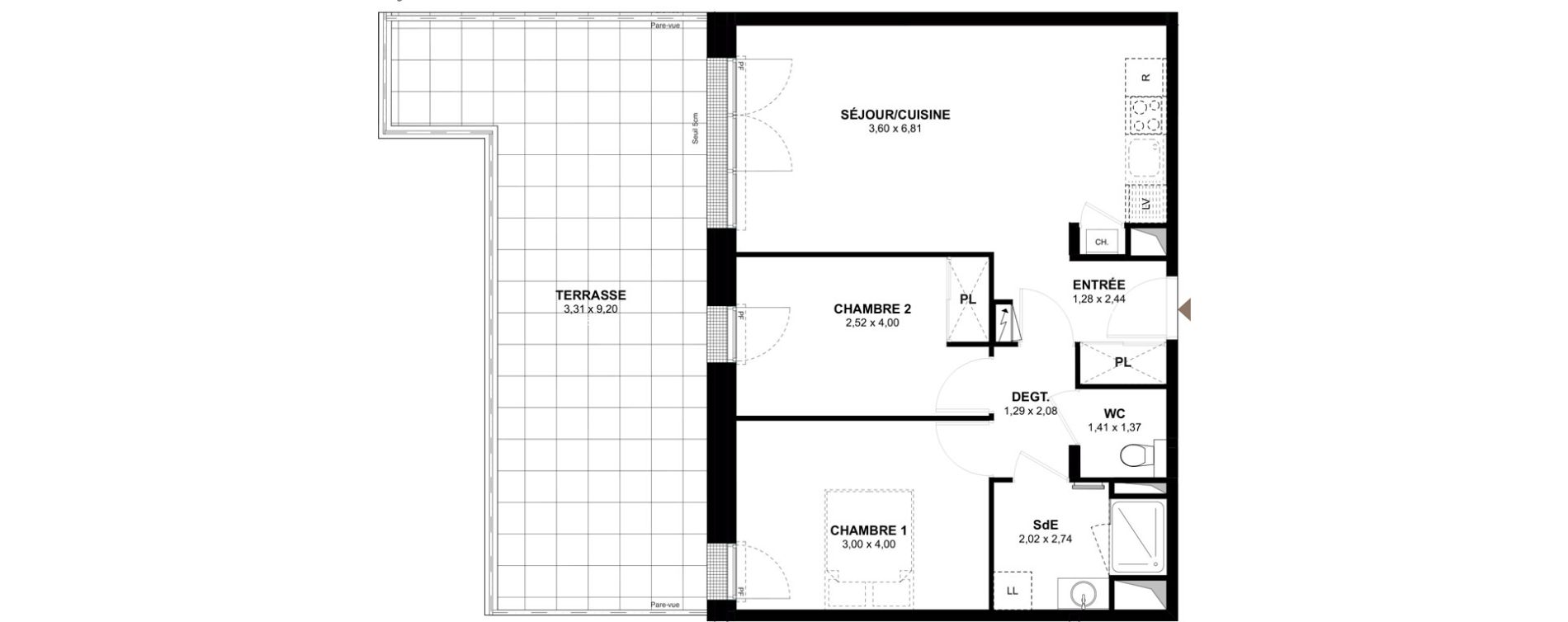 Appartement T3 de 60,13 m2 &agrave; Gu&eacute;rande Centre
