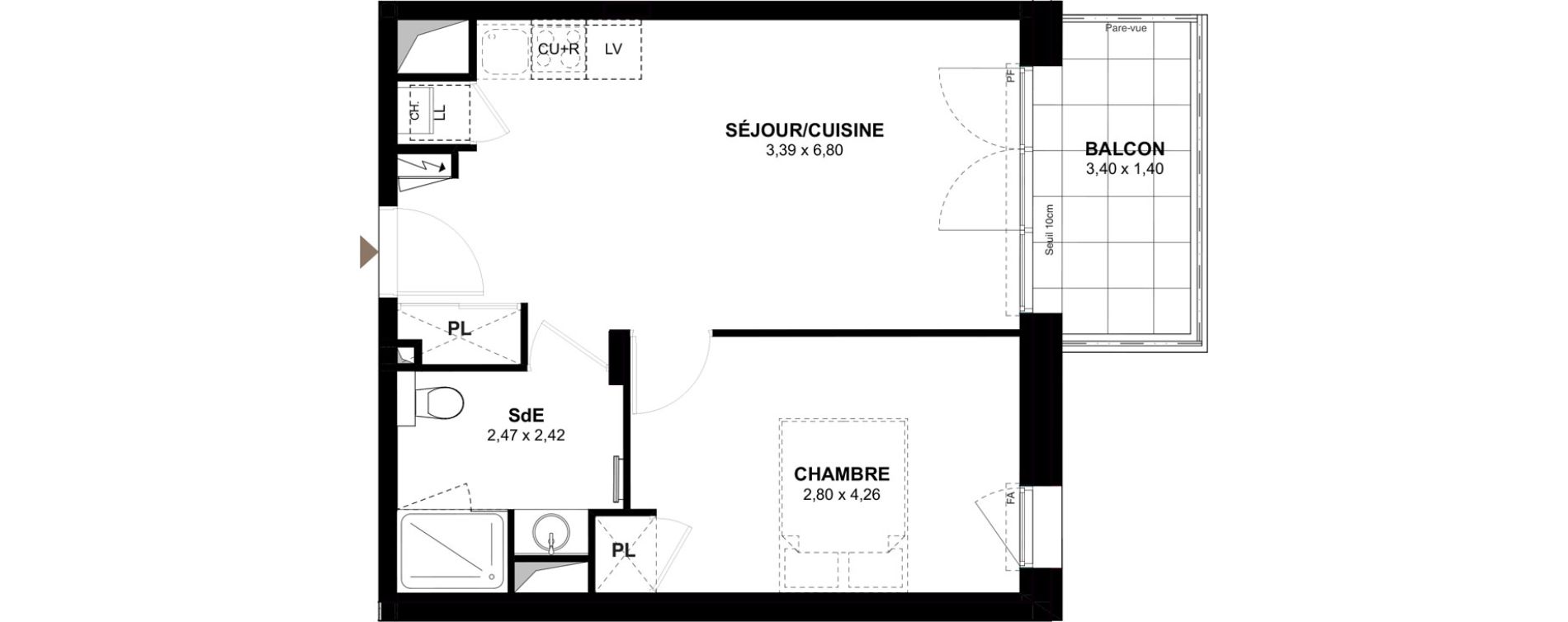 Appartement T2 de 40,56 m2 &agrave; Gu&eacute;rande Centre