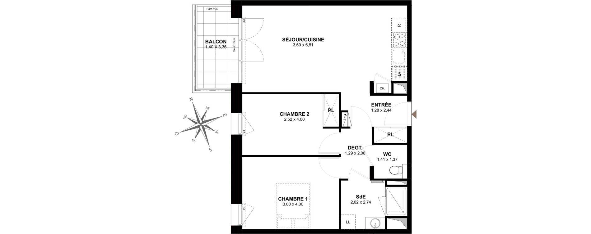 Appartement T3 de 60,13 m2 &agrave; Gu&eacute;rande Centre