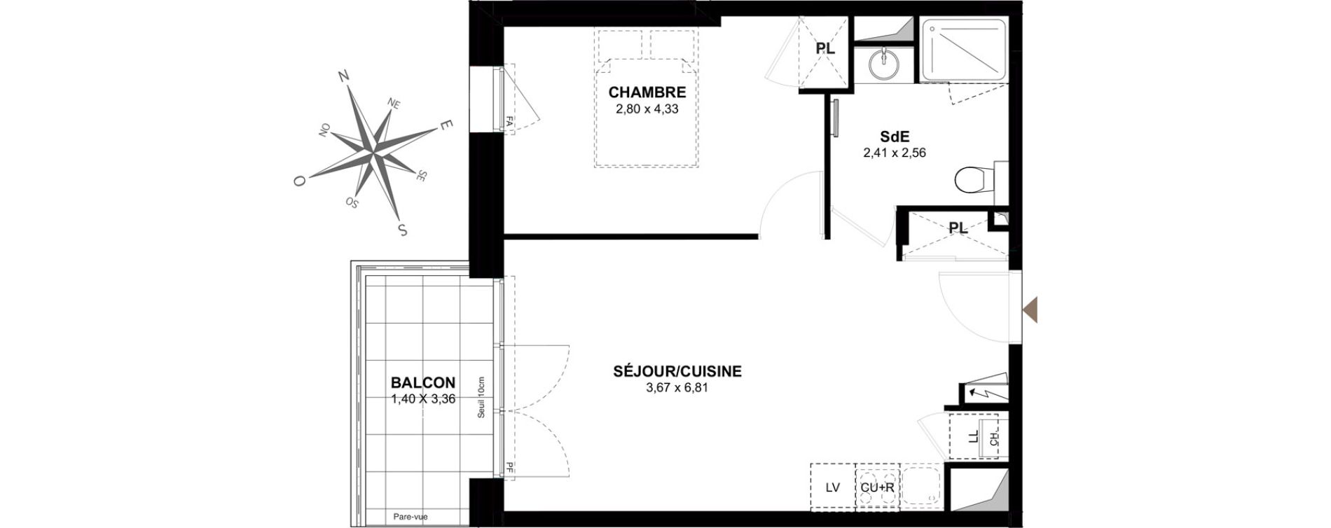 Appartement T2 de 43,16 m2 &agrave; Gu&eacute;rande Centre