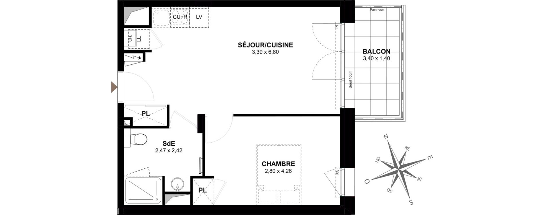 Appartement T2 de 40,56 m2 &agrave; Gu&eacute;rande Centre