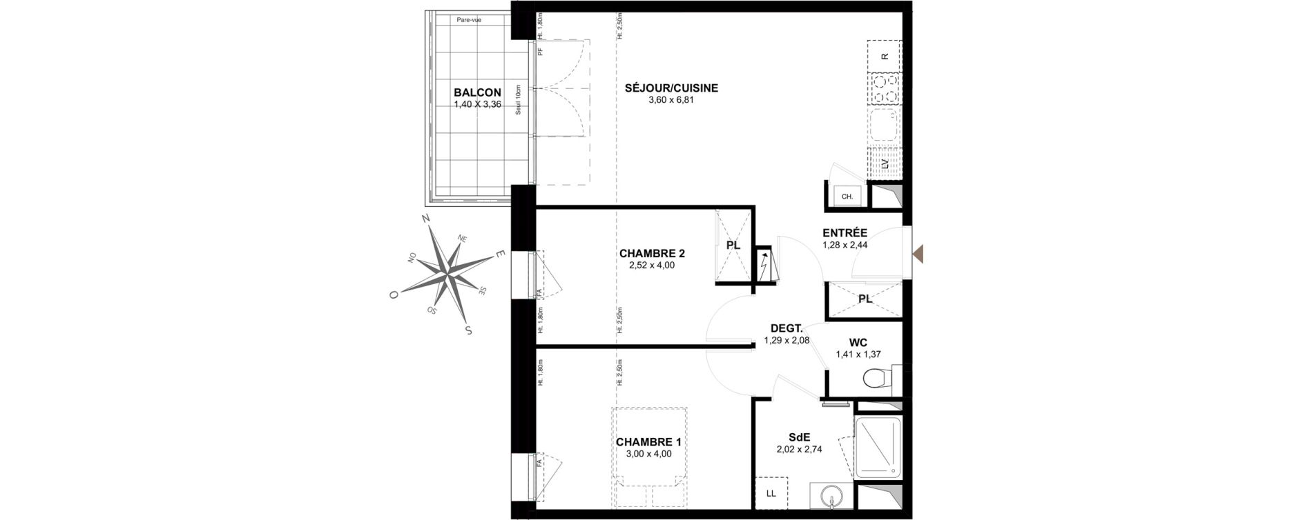 Appartement T3 de 60,23 m2 &agrave; Gu&eacute;rande Centre