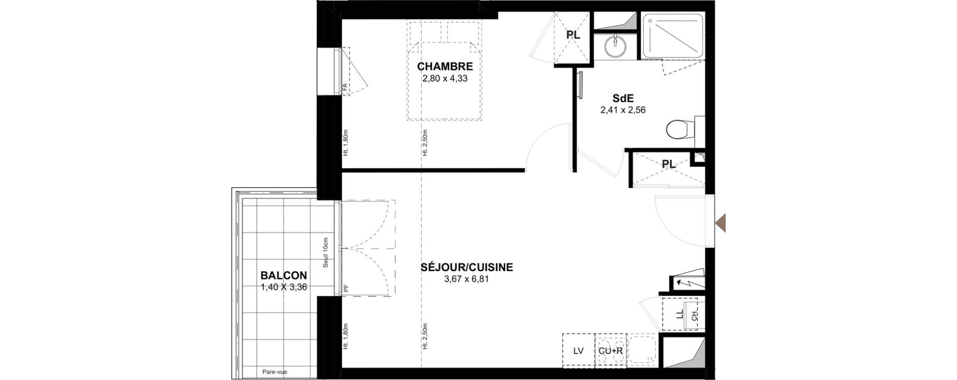 Appartement T2 de 43,18 m2 &agrave; Gu&eacute;rande Centre