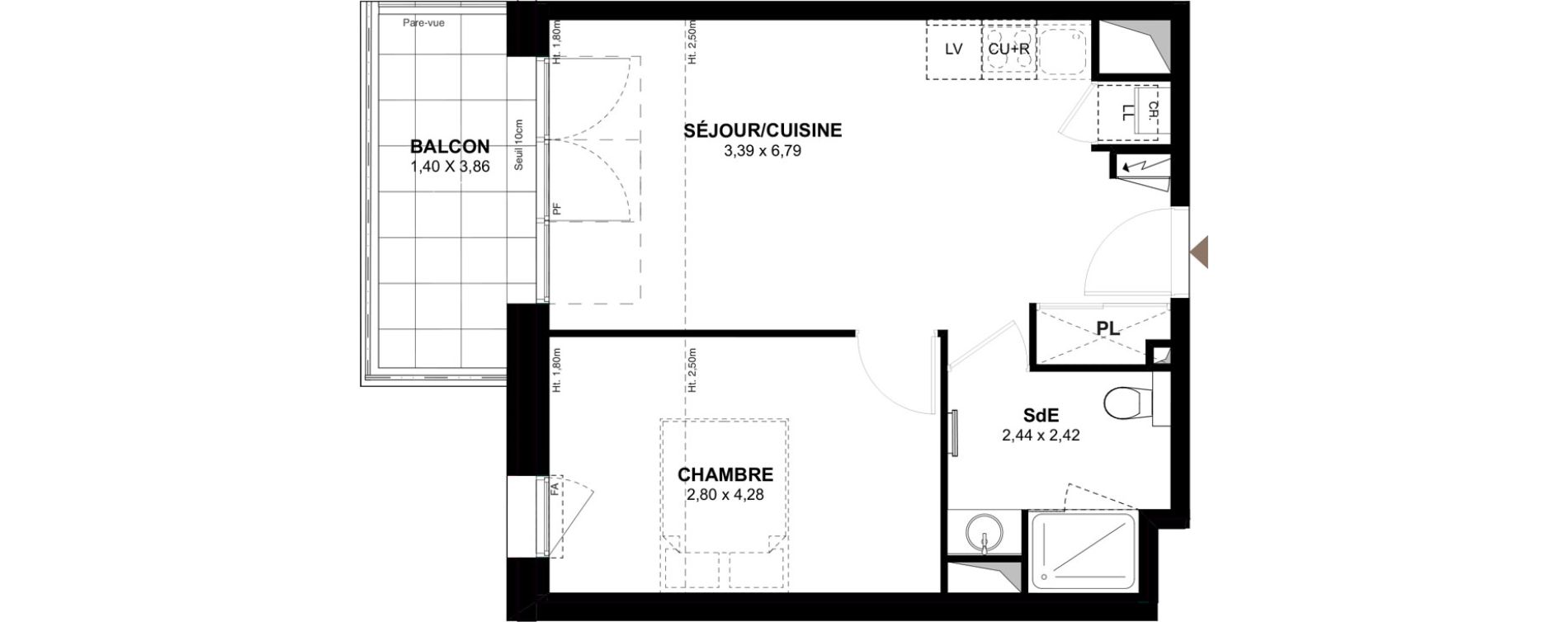 Appartement T2 de 40,27 m2 &agrave; Gu&eacute;rande Centre