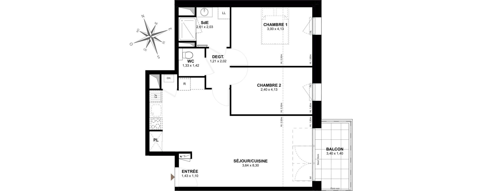 Appartement T3 de 65,36 m2 &agrave; Gu&eacute;rande Centre