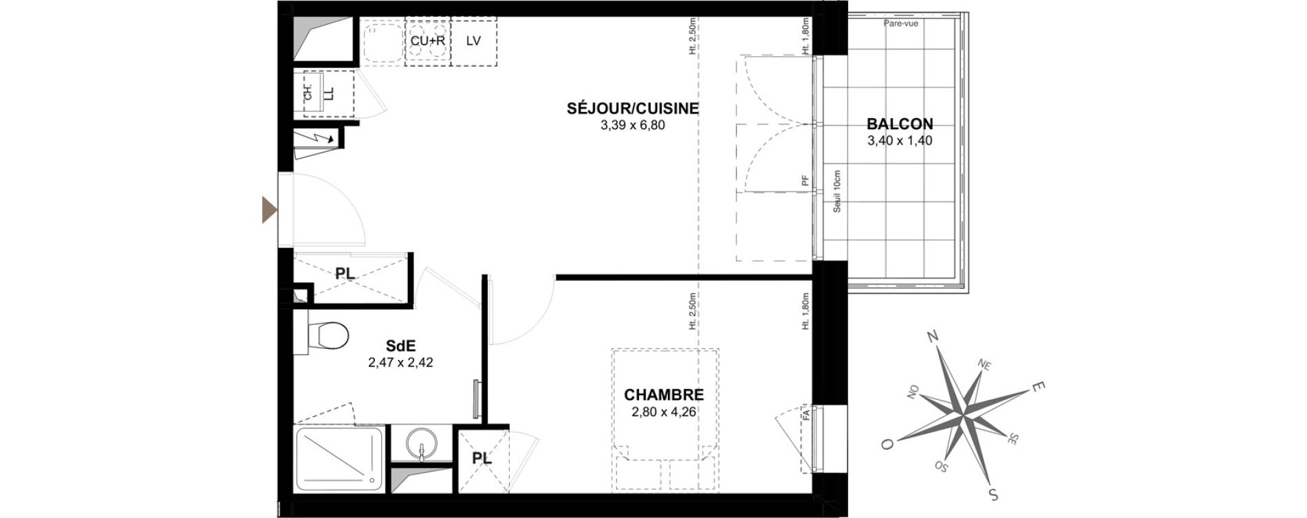 Appartement T2 de 40,64 m2 &agrave; Gu&eacute;rande Centre