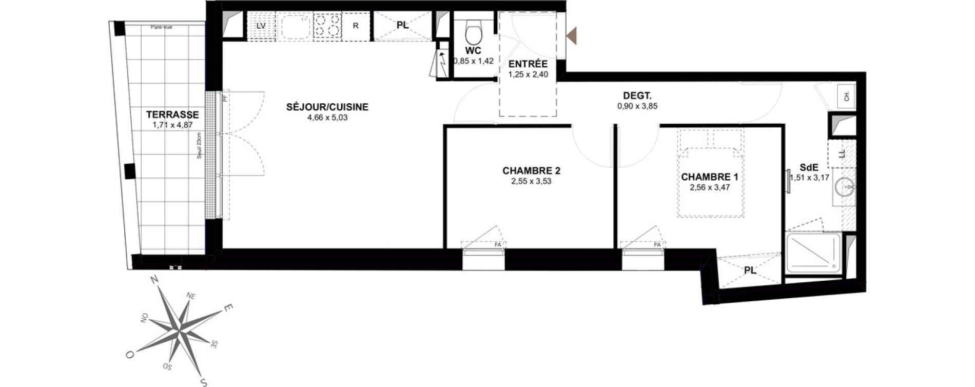 Appartement T3 de 57,09 m2 &agrave; Gu&eacute;rande Centre