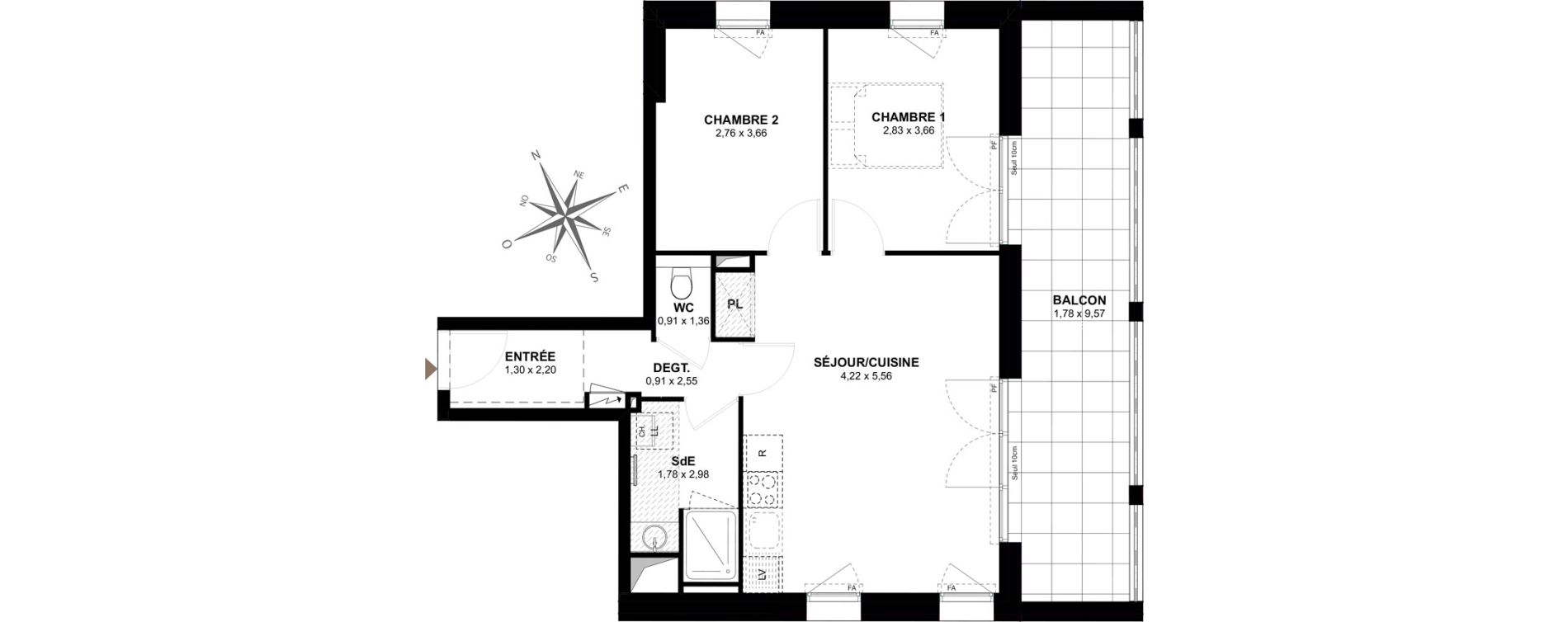 Appartement T3 de 55,68 m2 &agrave; Gu&eacute;rande Centre