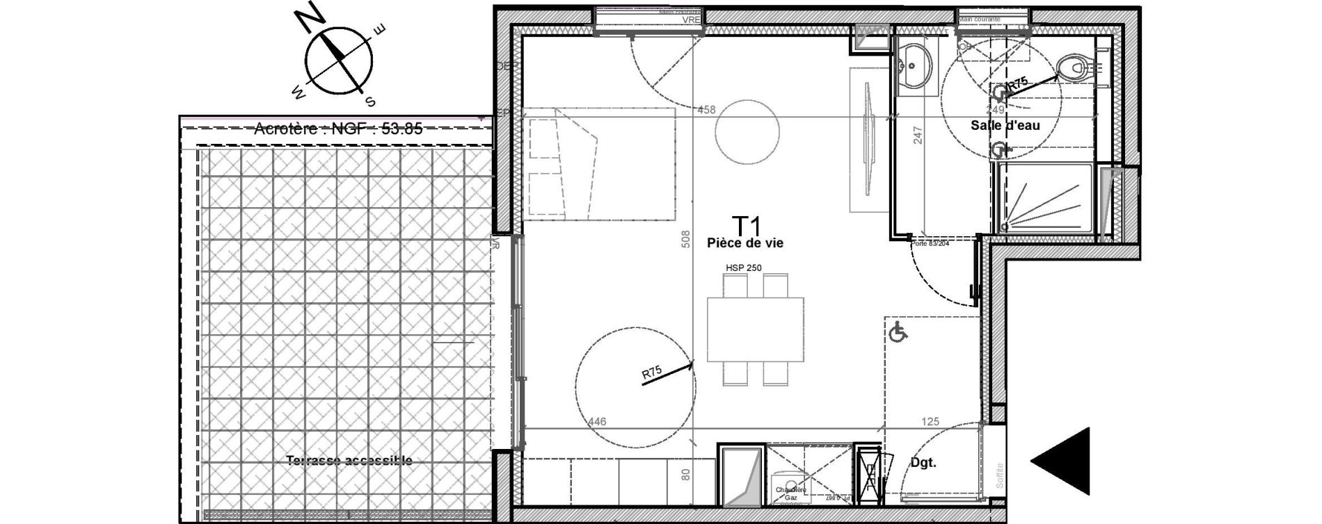 Appartement T1 de 35,80 m2 &agrave; Gu&eacute;rande Centre