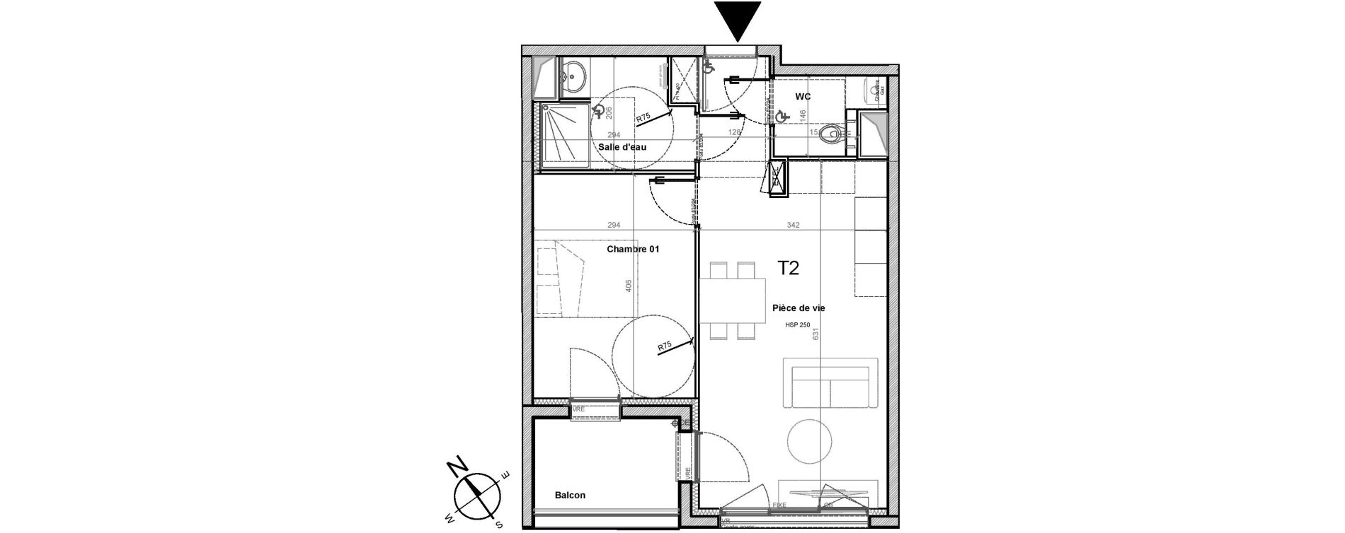 Appartement T2 de 43,64 m2 &agrave; Gu&eacute;rande Centre