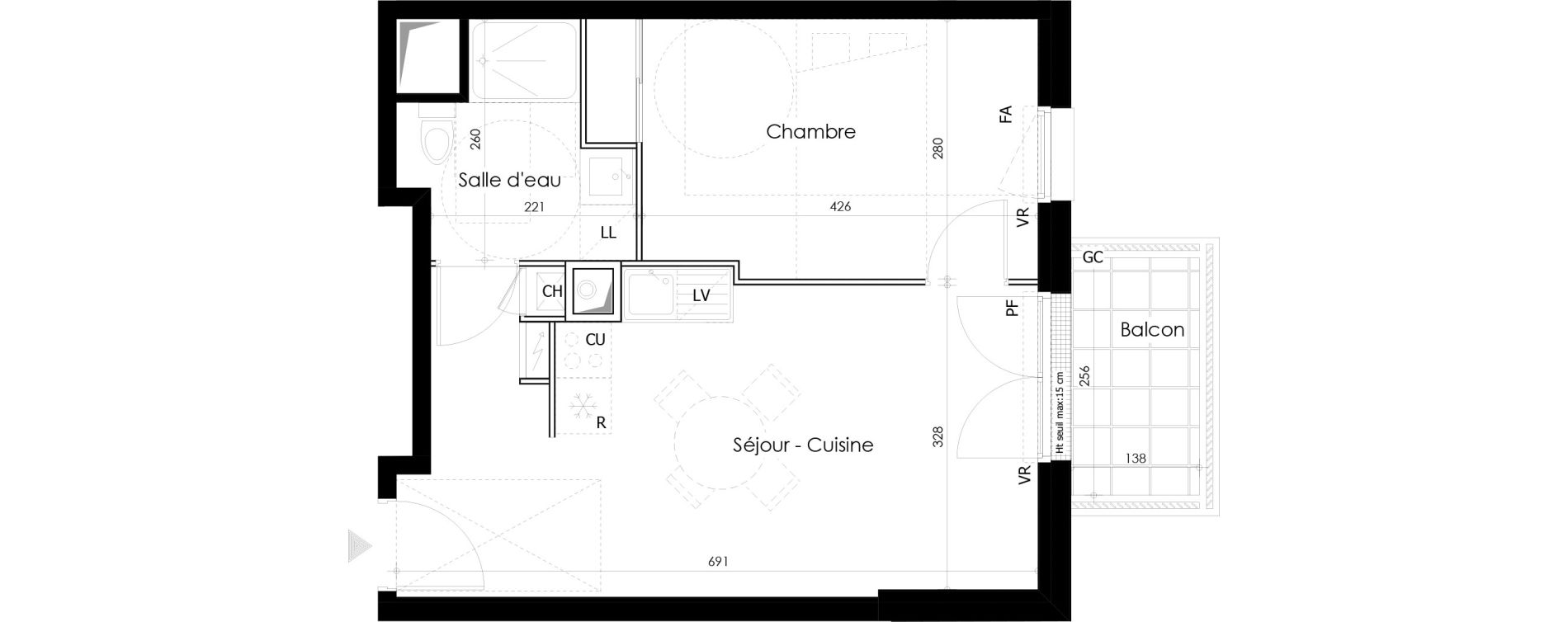Appartement T2 de 39,54 m2 &agrave; Gu&eacute;rande L&eacute;chet