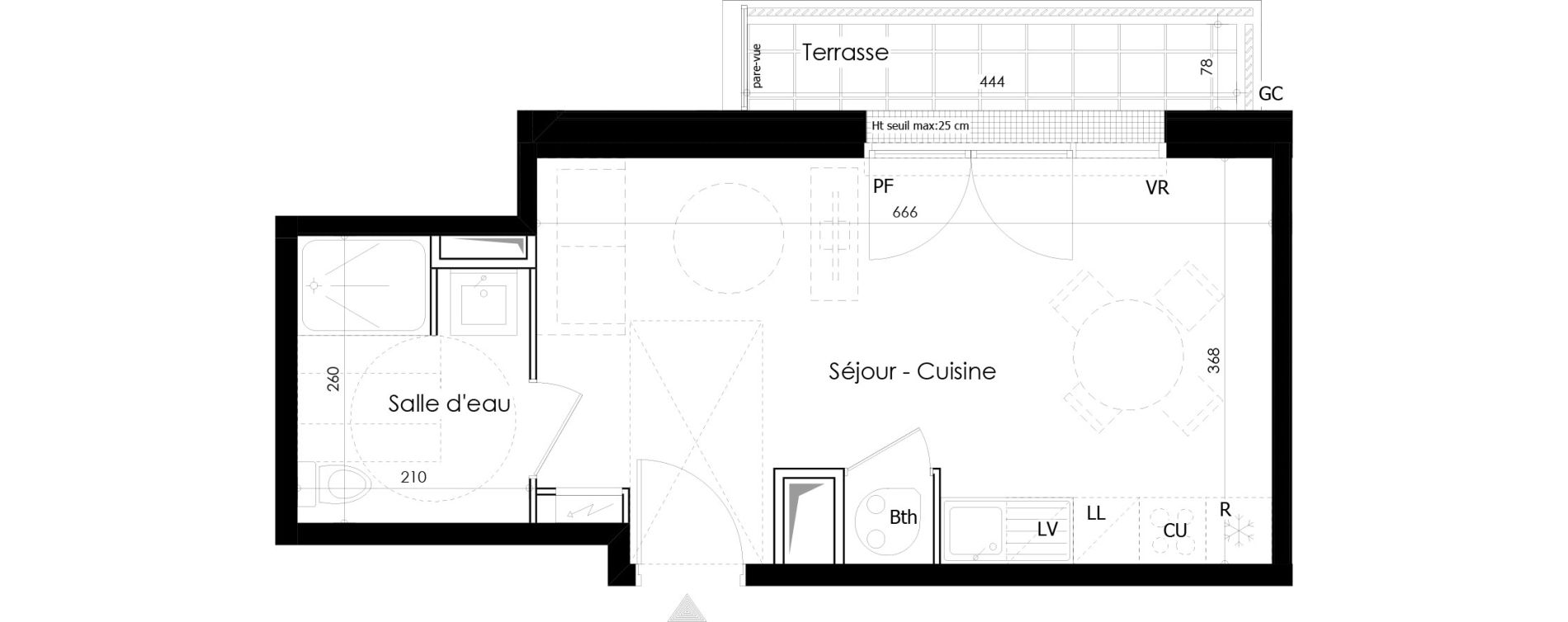 Appartement T1 de 28,35 m2 &agrave; Gu&eacute;rande L&eacute;chet