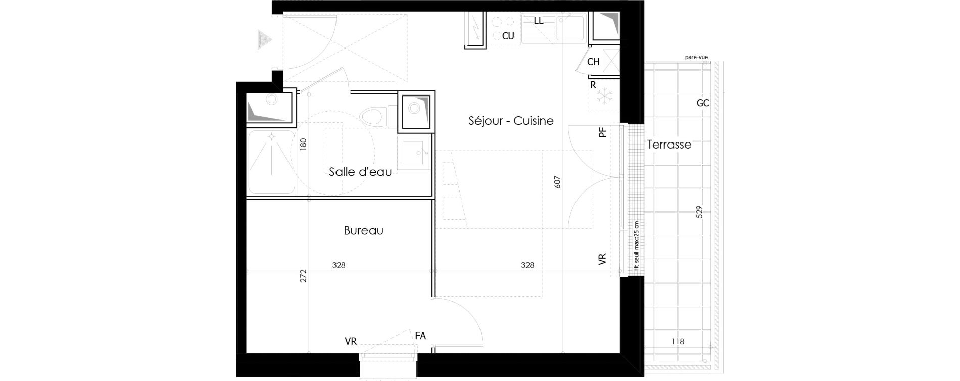 Appartement T1 de 36,59 m2 &agrave; Gu&eacute;rande L&eacute;chet