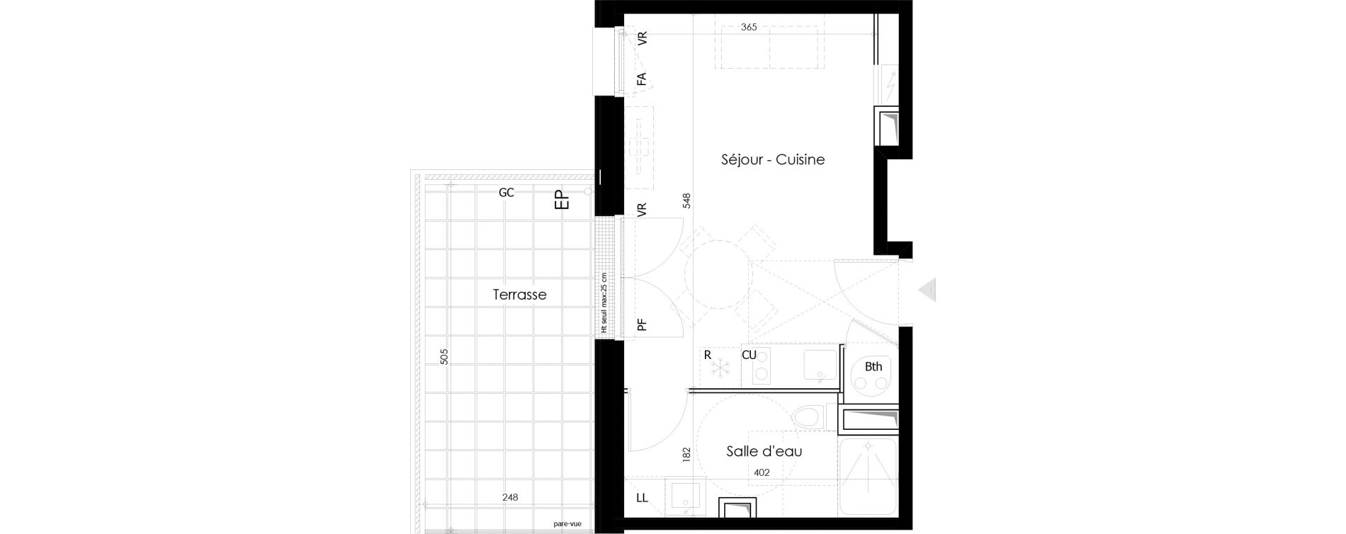 Appartement T1 de 27,79 m2 &agrave; Gu&eacute;rande L&eacute;chet