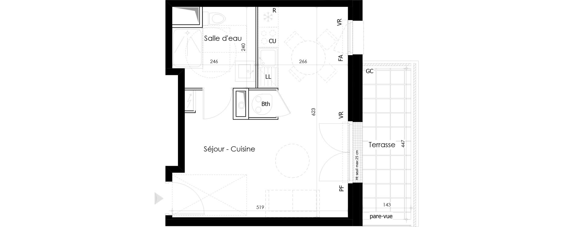 Appartement T1 de 29,58 m2 &agrave; Gu&eacute;rande L&eacute;chet