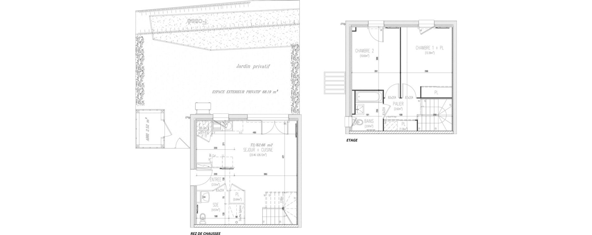 Duplex T3 de 62,66 m2 &agrave; H&eacute;ric Centre