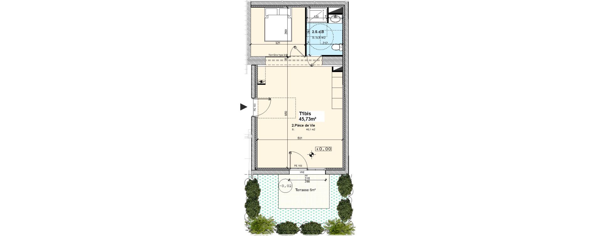 Appartement T1 bis de 42,73 m2 &agrave; La Baule-Escoublac Centre