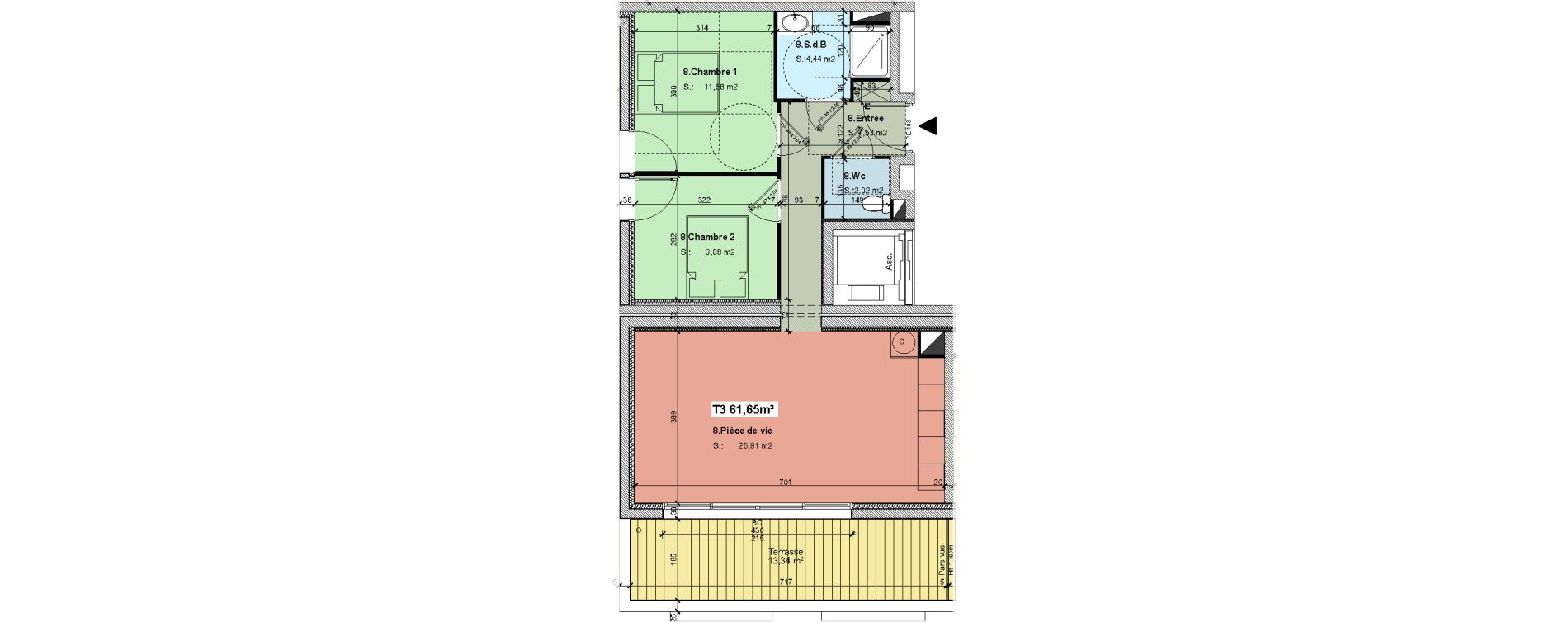 Appartement T3 de 61,65 m2 &agrave; La Baule-Escoublac Centre