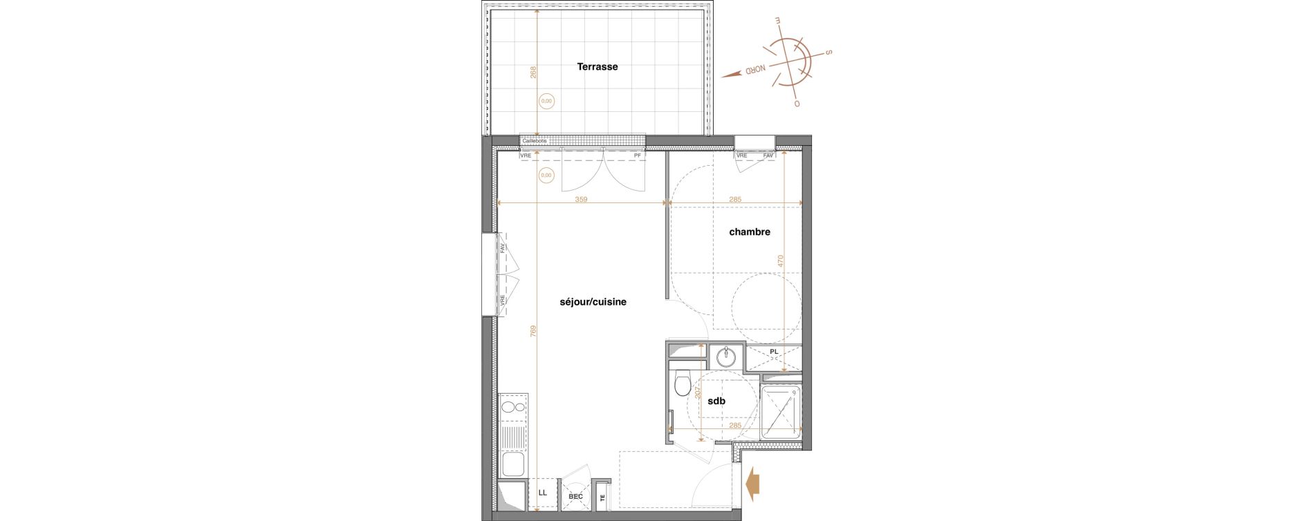 Appartement T2 de 45,89 m2 &agrave; La Chapelle-Sur-Erdre Centre ville