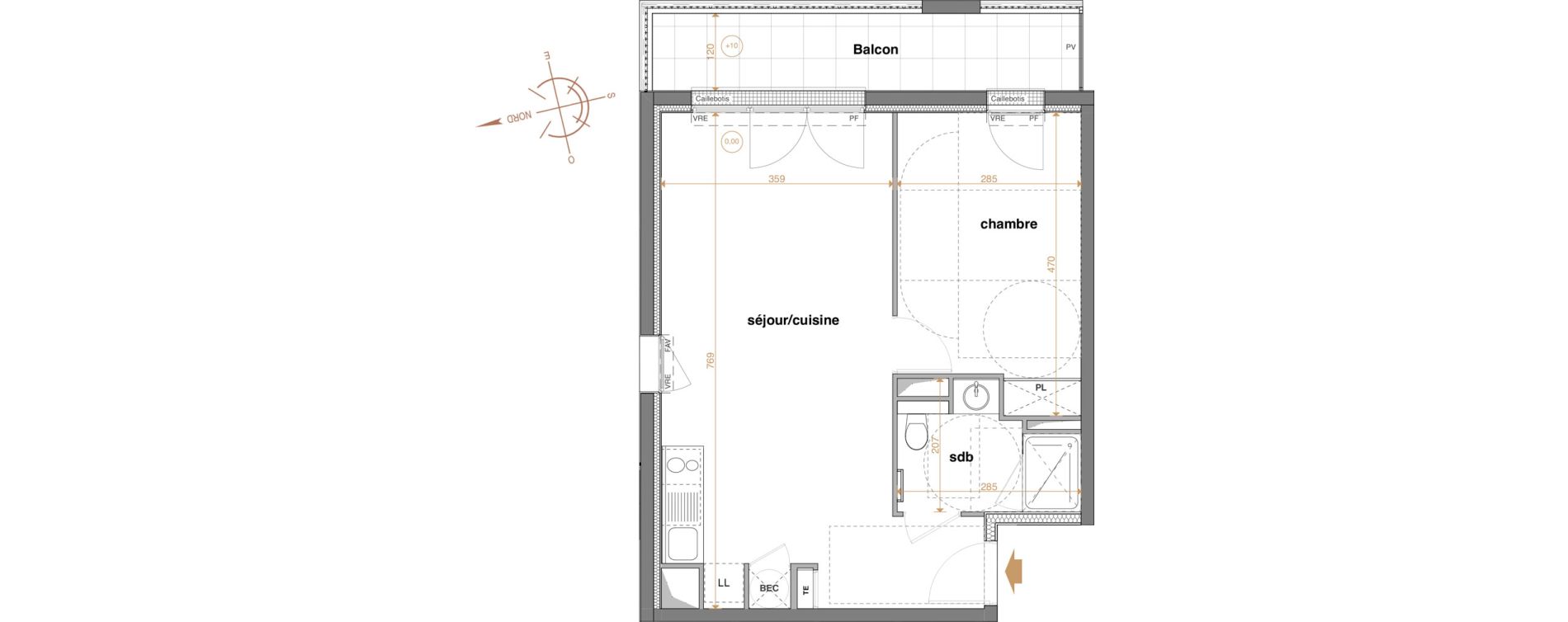 Appartement T2 de 45,88 m2 &agrave; La Chapelle-Sur-Erdre Centre ville