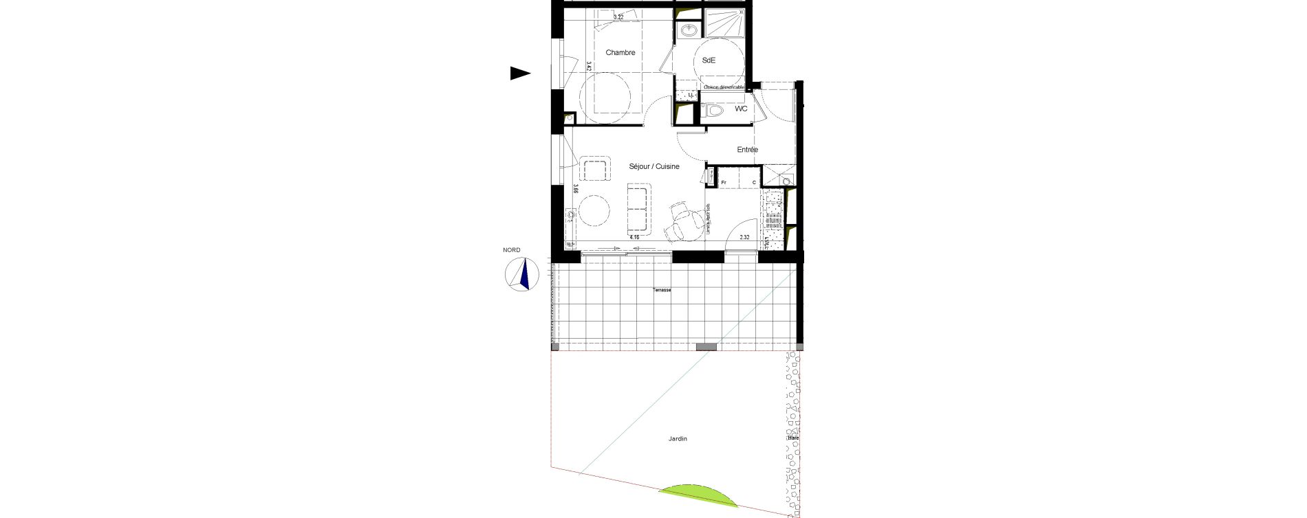 Appartement T2 de 42,29 m2 &agrave; La Chapelle-Sur-Erdre Centre