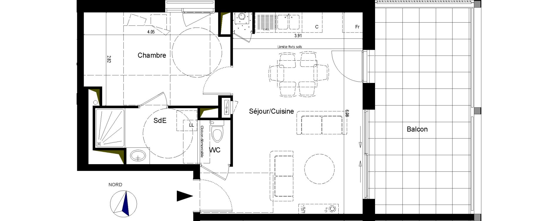 Appartement T2 de 42,86 m2 &agrave; La Chapelle-Sur-Erdre Centre