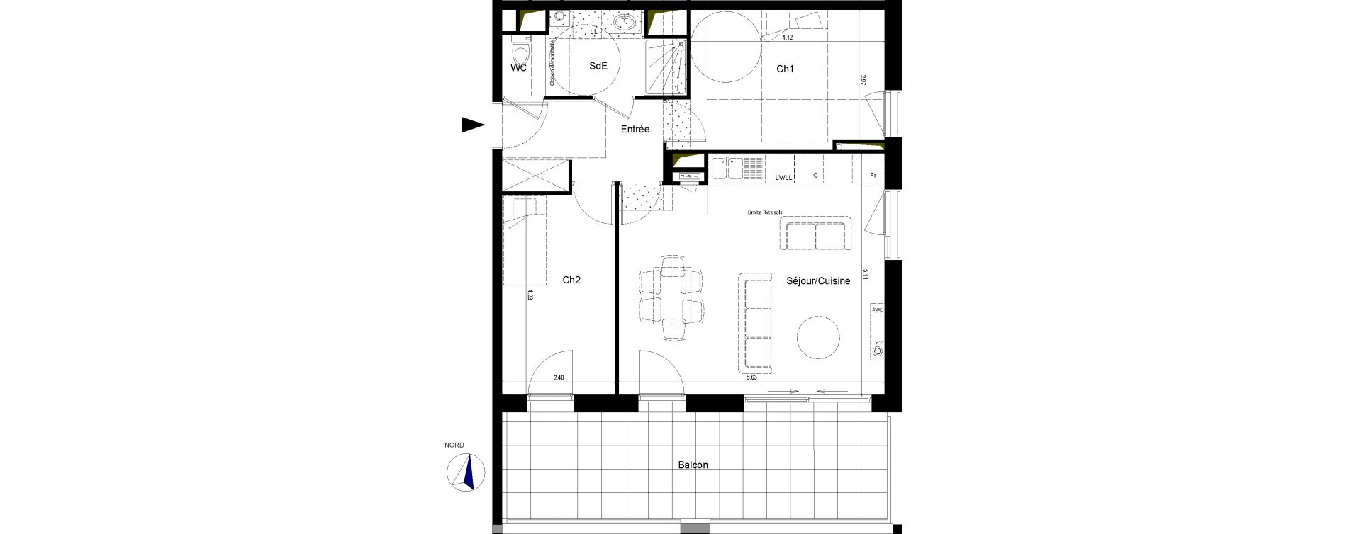 Appartement T3 de 62,48 m2 &agrave; La Chapelle-Sur-Erdre Centre