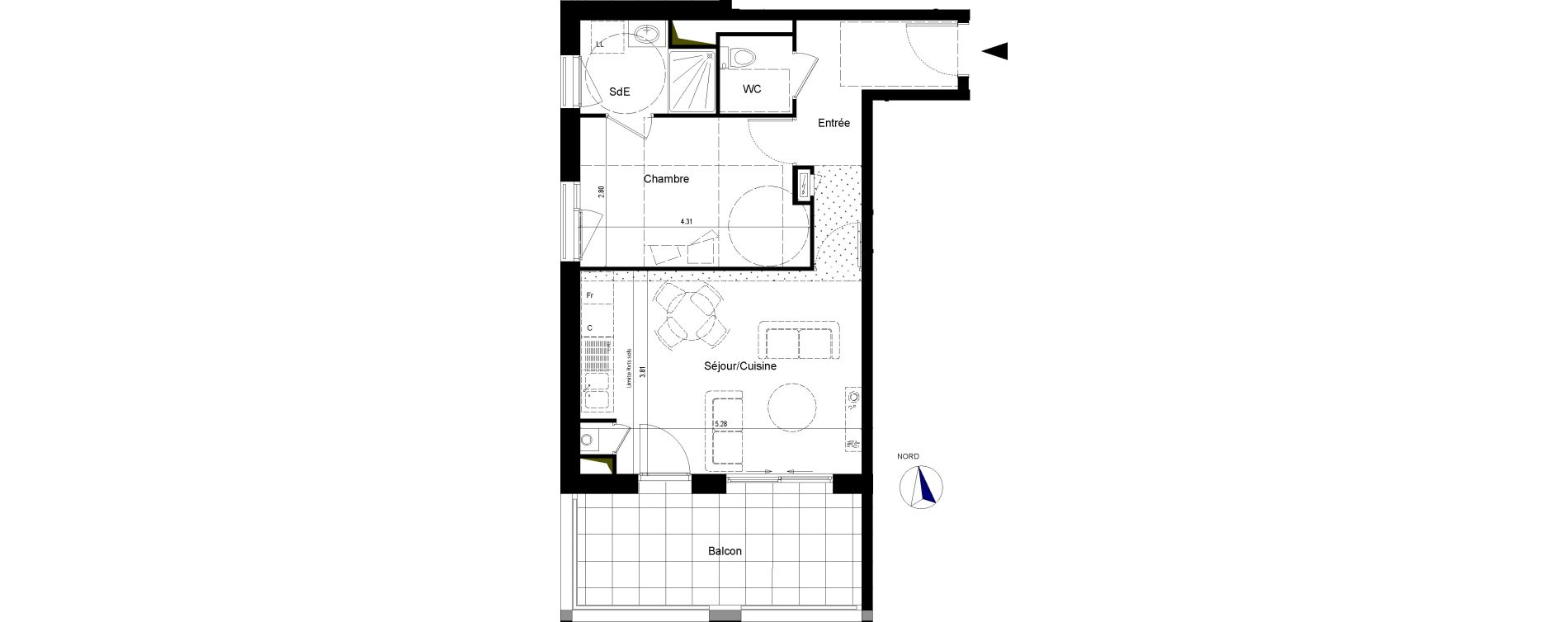 Appartement T2 de 44,74 m2 &agrave; La Chapelle-Sur-Erdre Centre