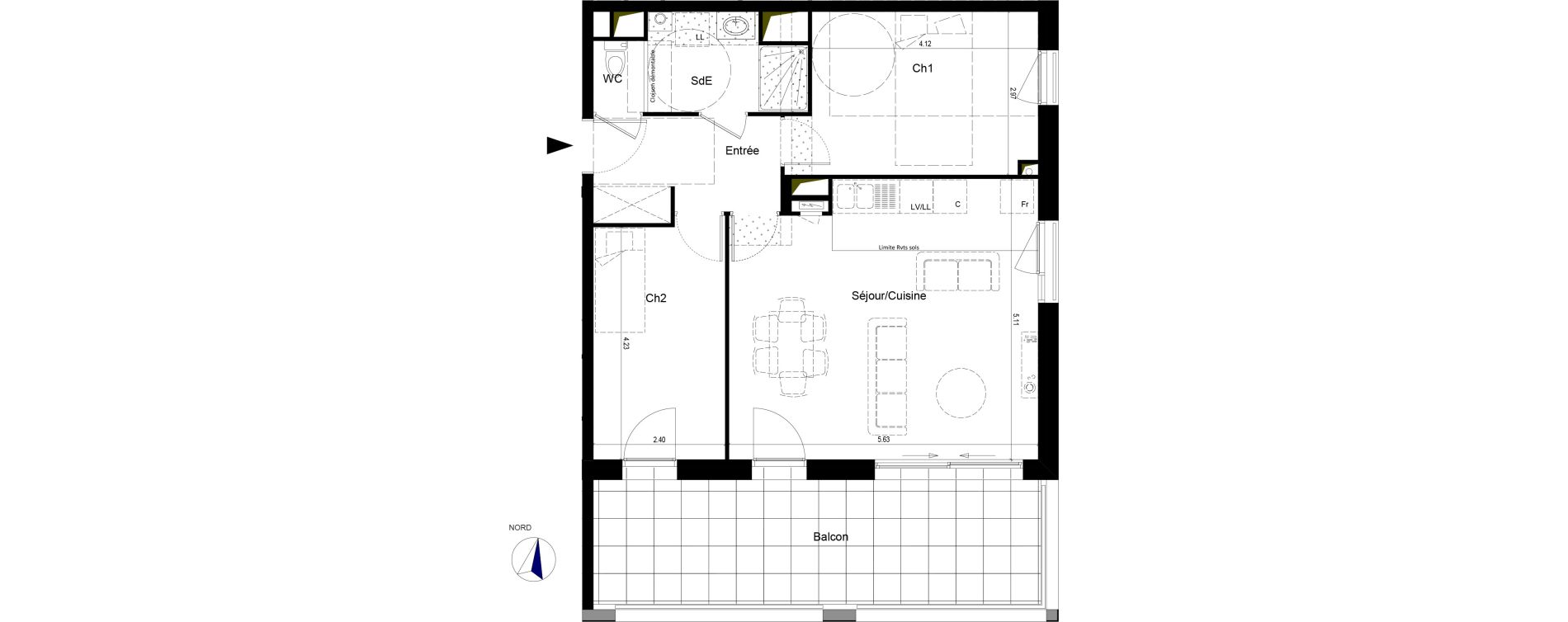 Appartement T3 de 62,62 m2 &agrave; La Chapelle-Sur-Erdre Centre