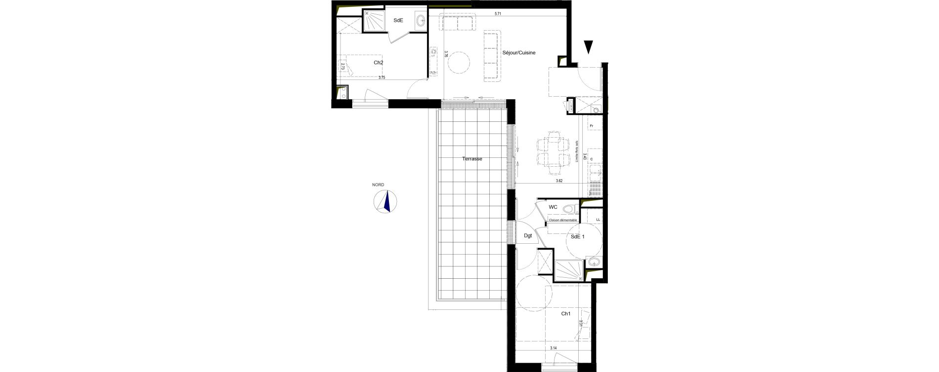 Appartement T3 de 72,30 m2 &agrave; La Chapelle-Sur-Erdre Centre