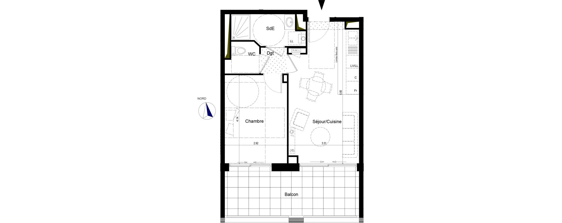 Appartement T2 de 40,38 m2 &agrave; La Chapelle-Sur-Erdre Centre