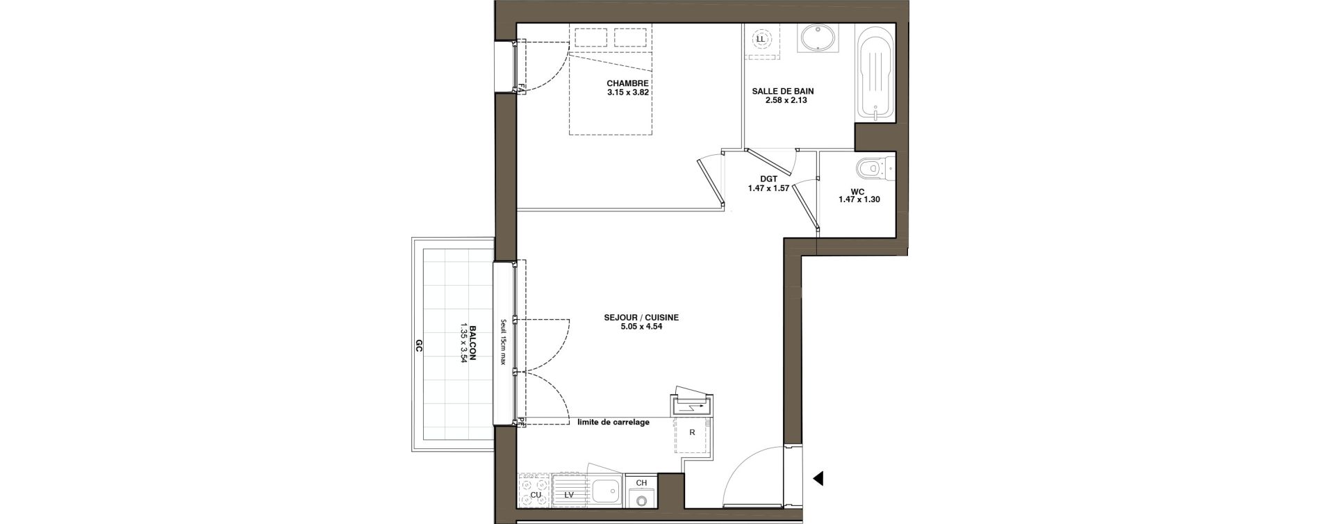 Appartement T2 de 43,14 m2 &agrave; La Chapelle-Sur-Erdre Plessis - coutanci&egrave;re