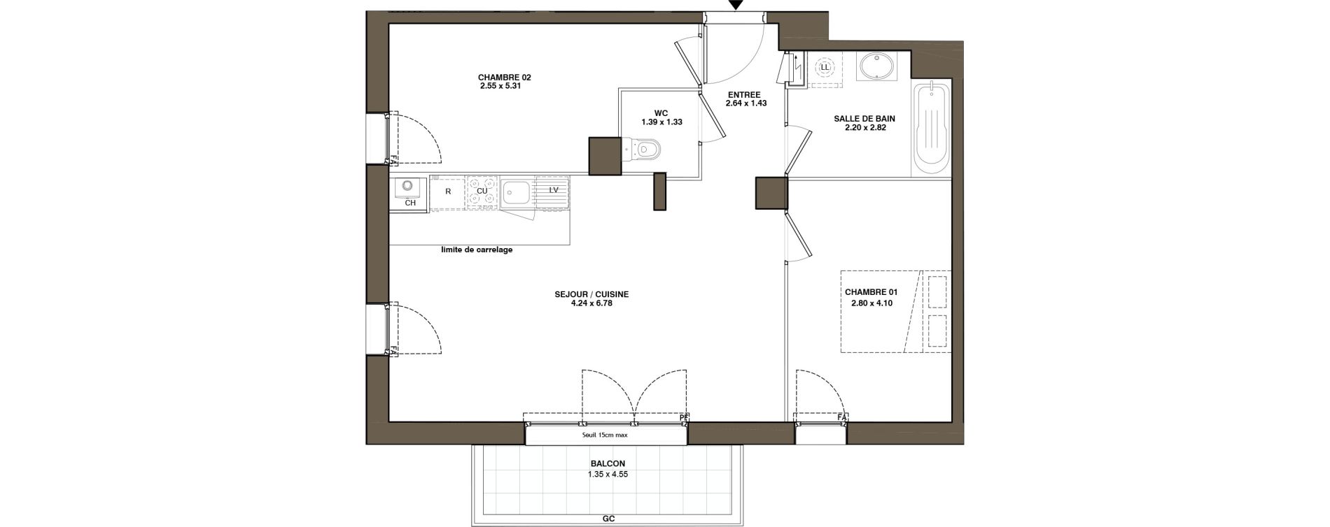 Appartement T3 de 62,31 m2 &agrave; La Chapelle-Sur-Erdre Plessis - coutanci&egrave;re