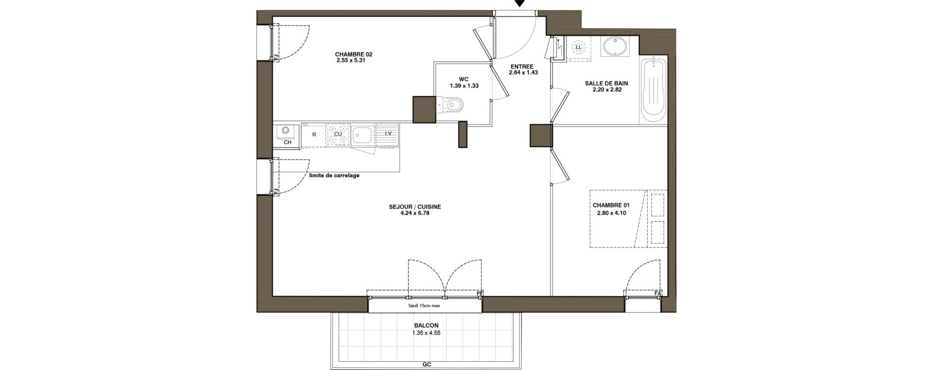 Appartement T3 de 62,31 m2 &agrave; La Chapelle-Sur-Erdre Plessis - coutanci&egrave;re