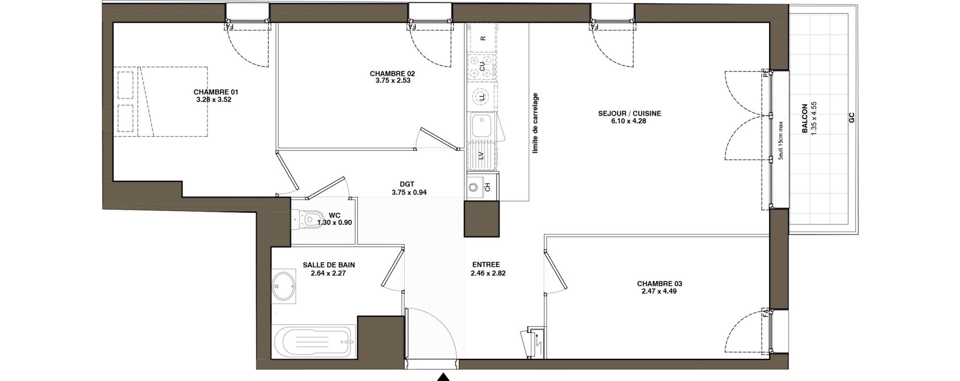 Appartement T4 de 75,85 m2 &agrave; La Chapelle-Sur-Erdre Plessis - coutanci&egrave;re