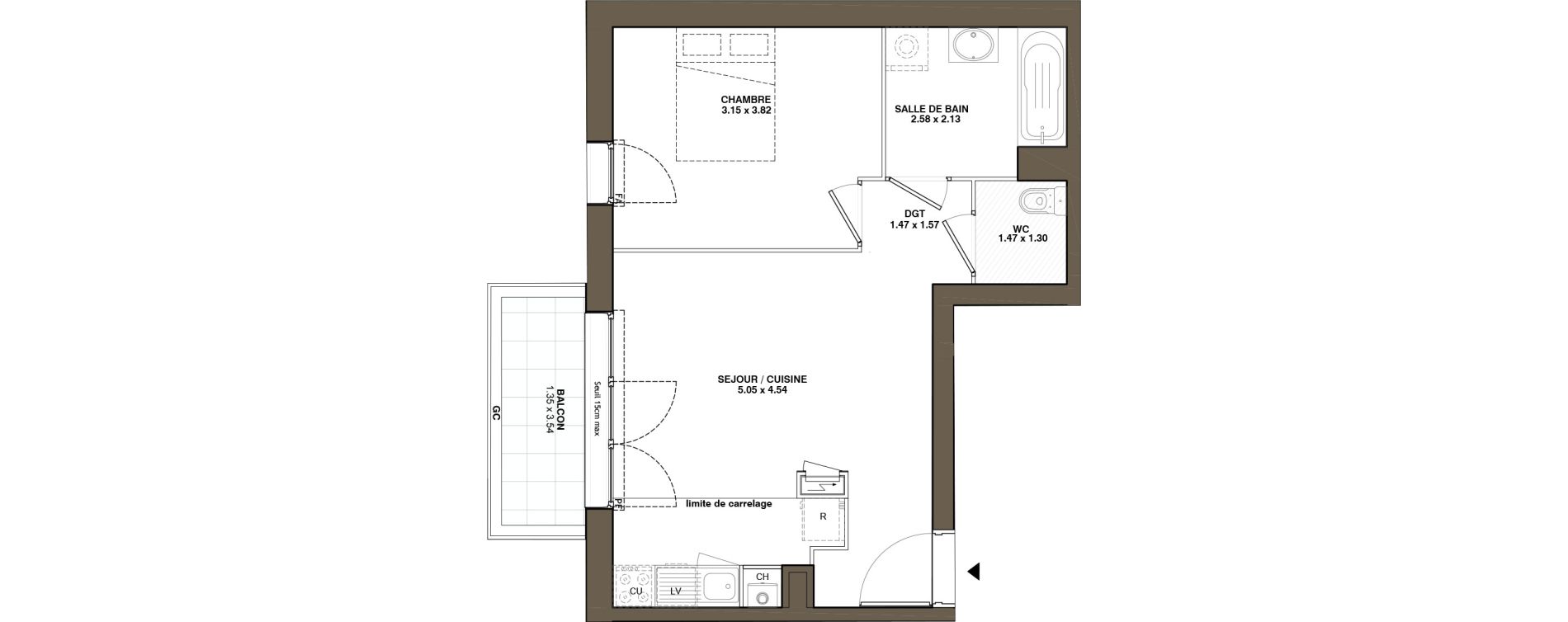 Appartement T2 de 43,14 m2 &agrave; La Chapelle-Sur-Erdre Plessis - coutanci&egrave;re