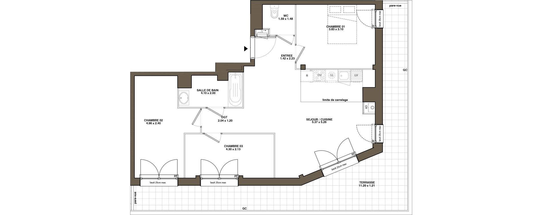 Appartement T4 de 72,50 m2 &agrave; La Chapelle-Sur-Erdre Plessis - coutanci&egrave;re