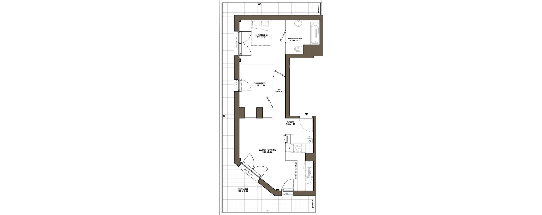 Appartement T3 de 55,82 m2 &agrave; La Chapelle-Sur-Erdre Plessis - coutanci&egrave;re