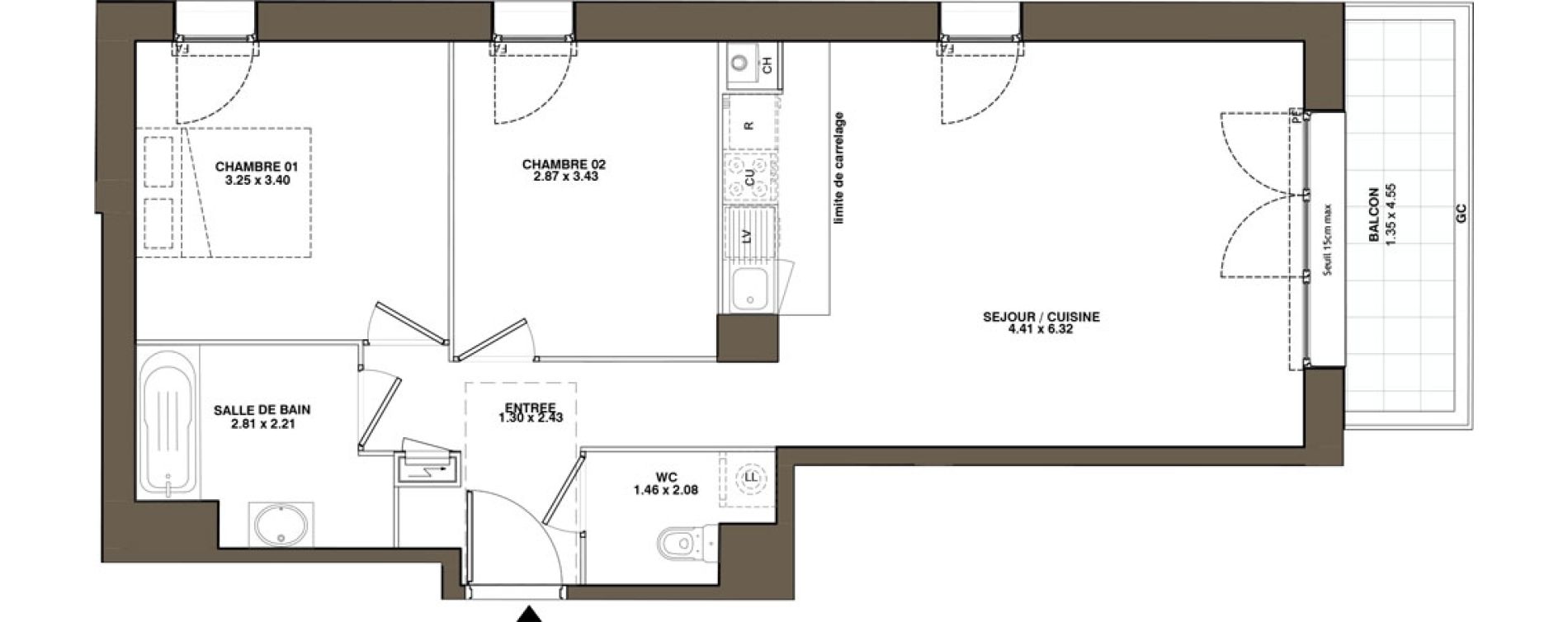 Appartement T3 de 62,44 m2 &agrave; La Chapelle-Sur-Erdre Plessis - coutanci&egrave;re