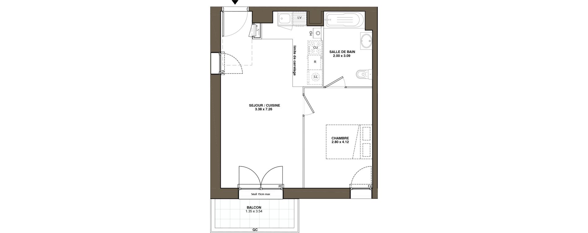 Appartement T2 de 43,33 m2 &agrave; La Chapelle-Sur-Erdre Plessis - coutanci&egrave;re