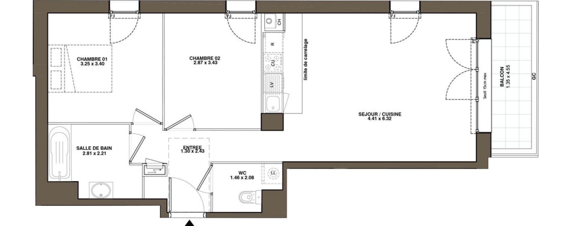 Appartement T3 de 62,44 m2 &agrave; La Chapelle-Sur-Erdre Plessis - coutanci&egrave;re