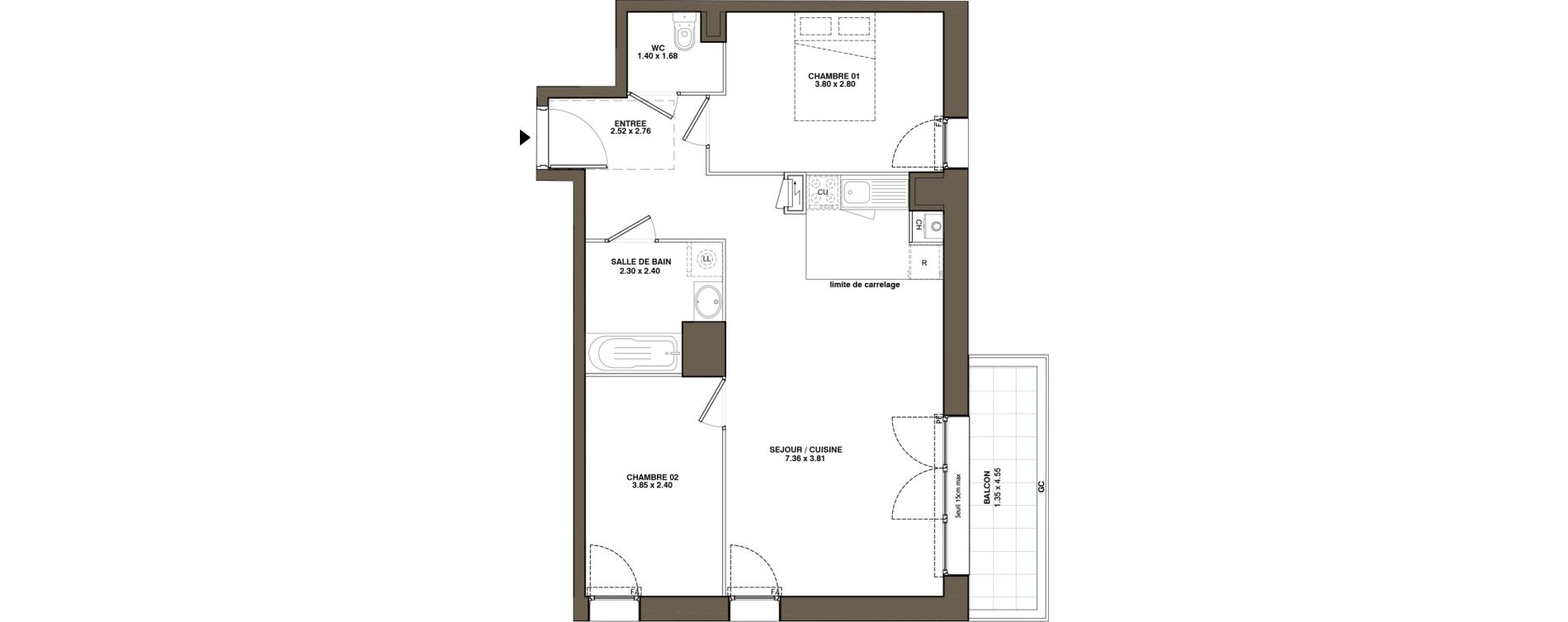 Appartement T3 de 61,12 m2 &agrave; La Chapelle-Sur-Erdre Plessis - coutanci&egrave;re