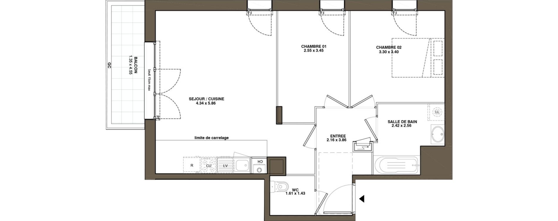 Appartement T3 de 62,63 m2 &agrave; La Chapelle-Sur-Erdre Plessis - coutanci&egrave;re