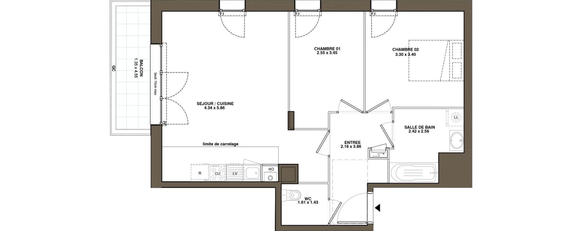 Appartement T3 de 62,63 m2 &agrave; La Chapelle-Sur-Erdre Plessis - coutanci&egrave;re